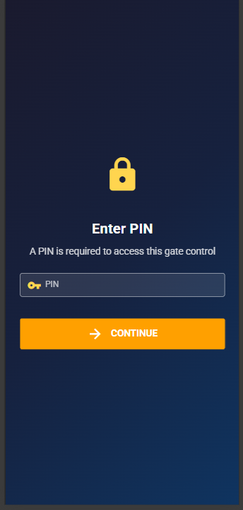 PIN entry screen for a shared gate link